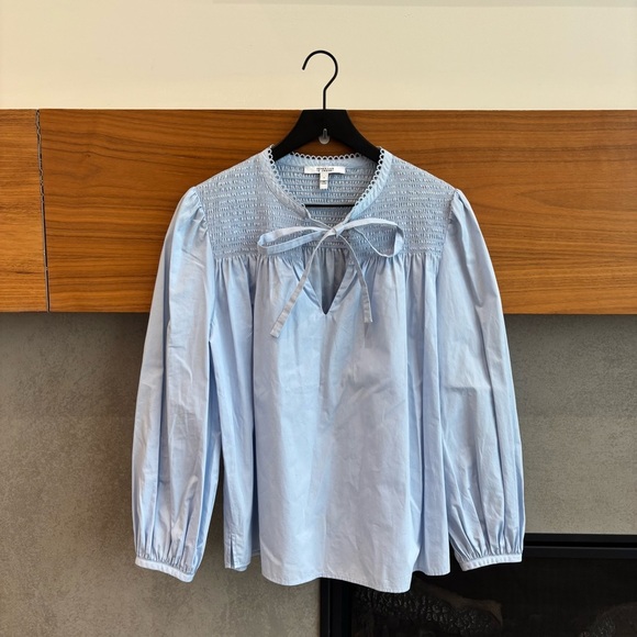 NWOT DEREK LAM 10 CROSBY Austin Picot Trimmed Shirred Cotton-Poplin Blouse, Sz 6 - Picture 5 of 16